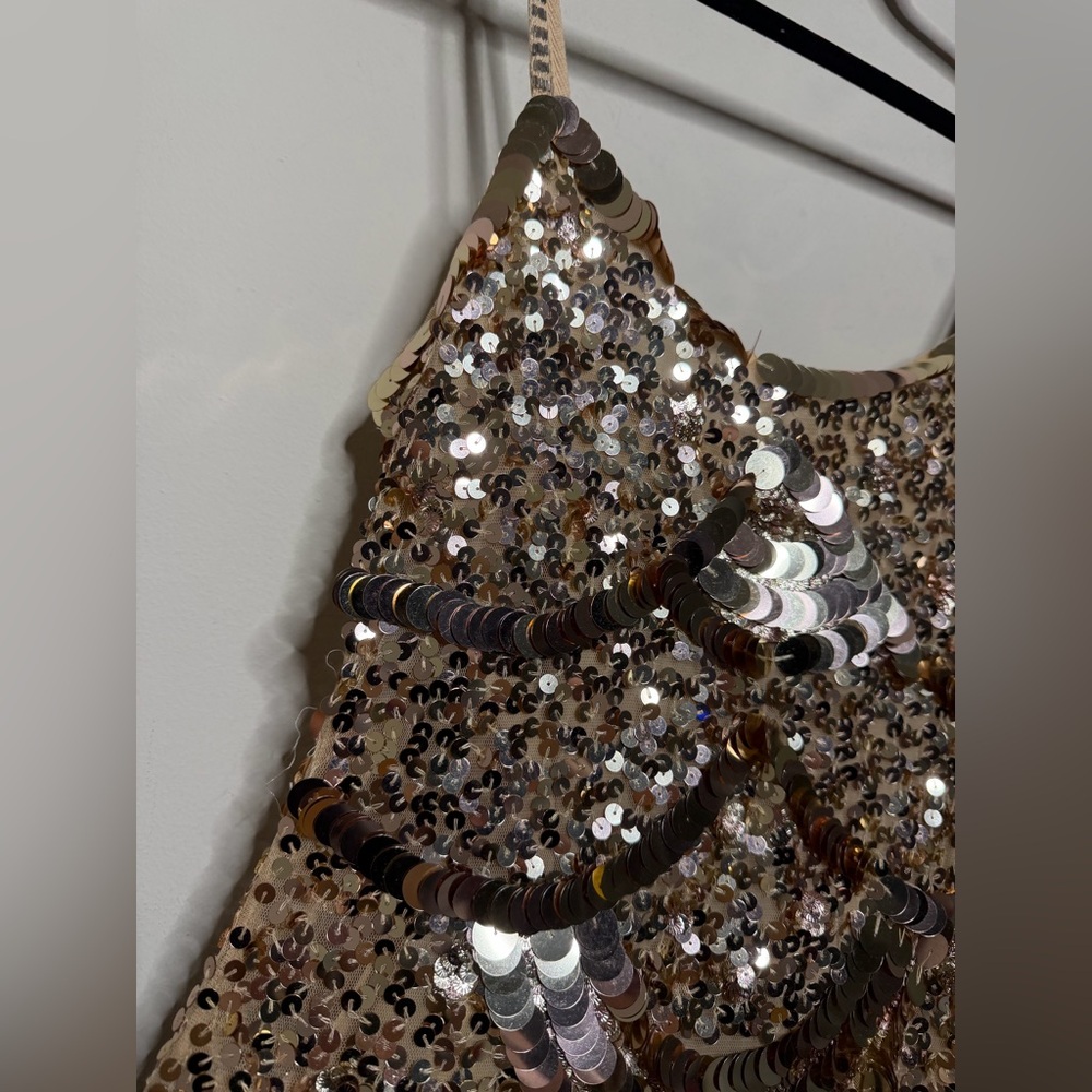 LoveShackFancy Liria Sequin Mini Dress in Honey Shimmer size 6 - Picture 4 of 12